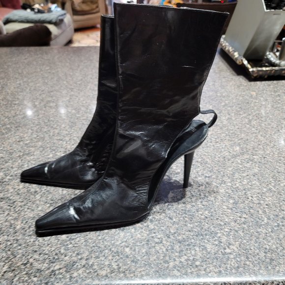 Black Leather Cutaway Boot - Picture 2 of 5